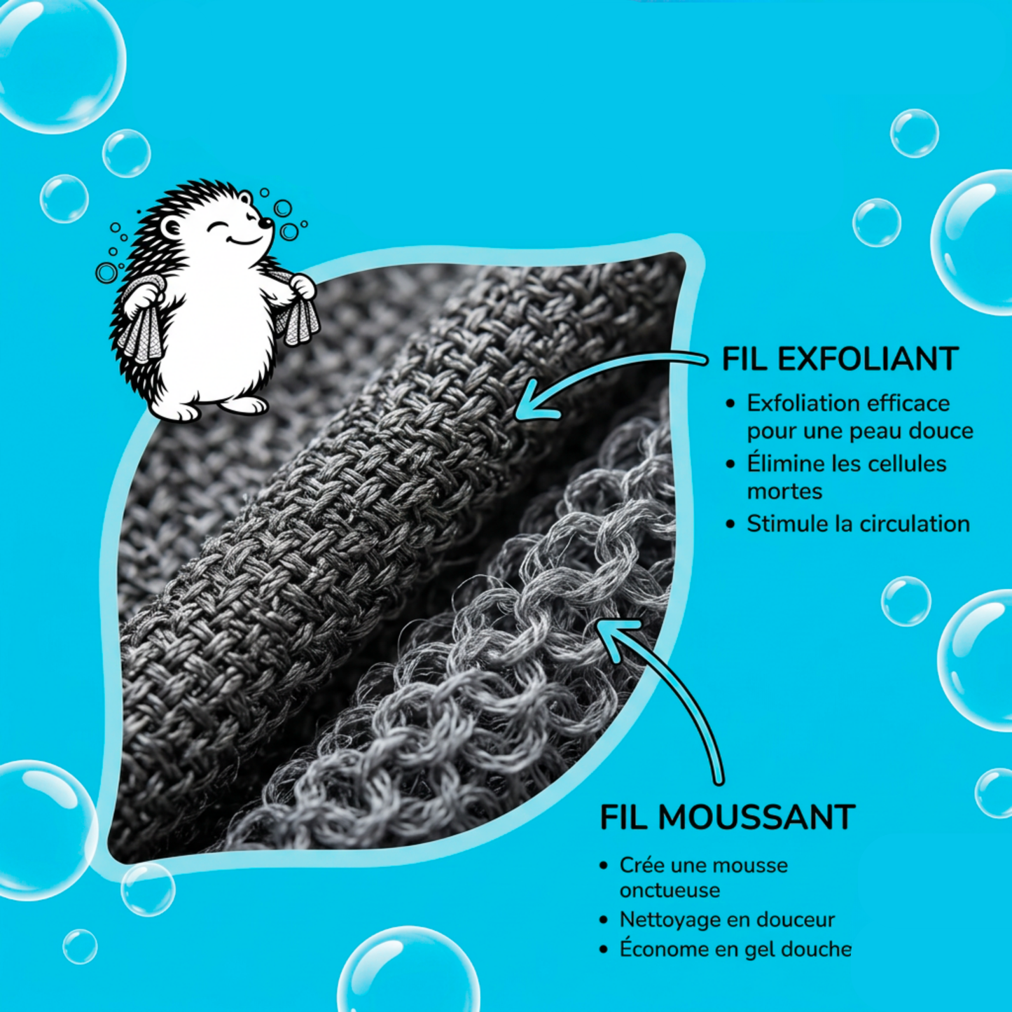 Serviette de douche exfoliante